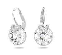Bella V drop earrings, Round cut, White, Rhodium plated