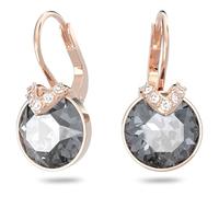Bella V drop earrings, Round cut, Grey, Rose gold-tone plated