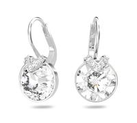 Swarovski Bella Drop Pierced Earrings with Round White Swarovski Crystals and Matching Pav? on a Rhodium Plated Setting