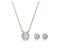 Swarovski Bella Jewellery Set, V Pendant Necklace & Stud Earrings with Clear Round-Cut Crystals in a Rose Gold-Tone Finished Setting, Part of the Bella Collection
