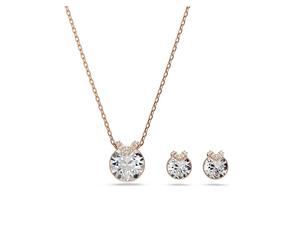 Swarovski Bella Jewellery Set, V Pendant Necklace & Stud Earrings with Clear Round-Cut Crystals in a Rose Gold-Tone Finished Setting, Part of the Bella Collection