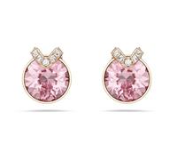 Swarovski Bella Stud Earrings, Round Cut, Pavé, Pink, Rose Gold-Tone Plated
