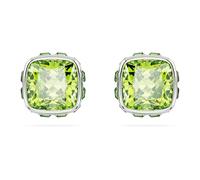 Birthstone stud earrings, Square cut, August, Green, Rhodium plated