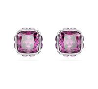 Birthstone stud earrings, Square cut, February, Purple, Rhodium plated