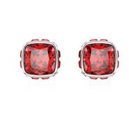 Swarovski Birthstone Rhodium Plated Red Square Cut July Stud Earrings - Crystal / Rhodium Plated