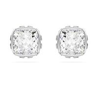 Swarovski Birthstone stud earrings, Square cut, April, White, Rhodium plated