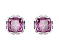 Birthstone stud earrings, Square cut, February, Purple, Rhodium plated