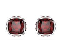 Birthstone stud earrings, Square cut, January, Red, Rhodium plated