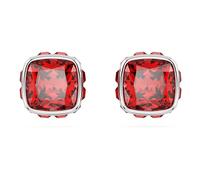 Swarovski Birthstone Rhodium Plated Red Square Cut July Stud Earrings - Crystal / Rhodium Plated