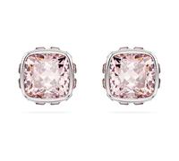 Birthstone stud earrings, Square cut, June, Pink, Rhodium plated