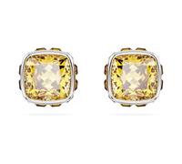 Swarovski Birthstone stud earrings, Square cut, November, Yellow, Rhodium plated