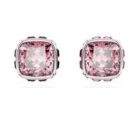 Swarovski Birthstone stud earrings, Square cut, October, Pink, Rhodium plated