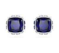 Birthstone stud earrings, Square cut, September, Blue, Rhodium plated