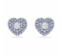 Idyllia stud earrings, Heart, Blue, Rhodium plated