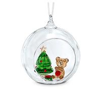 Swarovski Christmas Scene Hanging Ornament, Brown, Red and Green Crystals with White Ribbon, from the Joyful Ornaments Collection