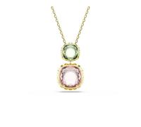 Swarovski Chroma Pendant Necklace, Multicoloured Cushion-Cut Crystals in a Gold-Tone Finished Setting, Part of the Chroma Collection