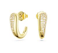 Swarovski Classica hoop earrings, Round cut, White, Sterling silver, 18K gold finish