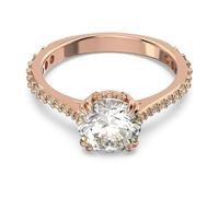 Swarovski Constella Cocktail Princess Cut Pavé White Rose Gold-Tone Plated Ring 5642646 - Size 58 - Swarovski Crystal / Rose Gold-tone Plated