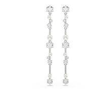 Swarovski Constella drop earrings, Crystal pearl, Round cuts, White, Rhodium plated