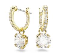 Swarovski Constella drop earrings, Round cut, White, Gold-tone plated