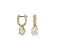 Swarovski Constella drop earrings, Round cut, White, Gold-tone plated