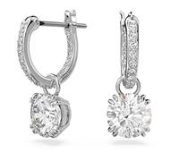 Swarovski Constella drop earrings, Round cut, White, Rhodium plated