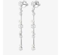 Swarovski Constella drop earrings, Crystal pearl, Round cuts, White, Rhodium plated