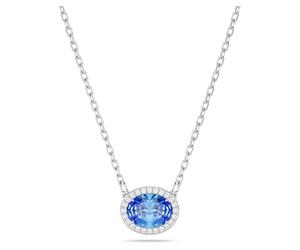 Swarovski Constella Pendant Necklace, Blue Oval Cut Centre Crystal with White Crystal Pavé, Rhodium Plated Chain, from the Constella Collection