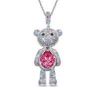 Swarovski Crystal Teddy Bear Necklace, White Gold Plated, Playful Movable Design, Sweet Warmth & Love Symbol Jewelry Gift for Women Teens Girls, Gift-Ready Packaging, 19.7 to 22.46 inches, Created