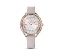 Swarovski Crystalline Aura Watch, Leather Strap, Gray, Rose Gold-Tone Finish