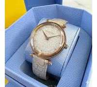 Swarovski Crystalline Aura Watch Rose Gold Tone Beige Leather Strap 5656899 New
