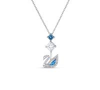 Swarovski Dazzling Swan Necklace, Brilliant White and Blue Crystals with Elegant Rhodium Plated Metal, from Swarovski's Dazzling Swan Collection