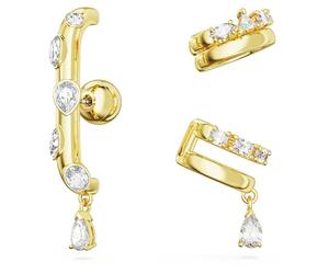 Swarovski Dextera Earrings and Ear Cuff Set, Clear Zirconia Crystals in a Gold-Tone Plated Setting, Set of 3, from the Dextera Collection