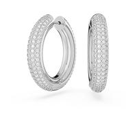 Swarovski Dextera hoop earrings, Pavé, White, Rhodium plated