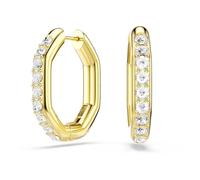 Dextera hoop earrings, Octagon shape, Round cut, Medium, White, Gold-tone plated