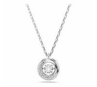 Swarovski Dextera Pendant Necklace, Clear Round-Cut Dancing Stone and Clear Pavé Crystals in a Rhodium-Finished Setting, Part of the Dextera Collection