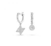 Swarovski Dextera Rhodium Plated Round Cut Star and Sphere Asymmetrical Design Drop Earrings, White, 2.6 cm x 0.9 cm, Crystal, Crystals
