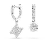 Swarovski Dextera Rhodium Plated Round Cut Star and Sphere Asymmetrical Design Drop Earrings, White, 2.6 cm x 0.9 cm, Crystal, Crystals