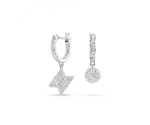 Swarovski Dextera Rhodium Plated Round Cut Star and Sphere Asymmetrical Design Drop Earrings, White, 2.6 cm x 0.9 cm, Crystal, Crystals