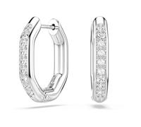 Dextera hoop earrings, Octagon shape, Round cut, White, Rhodium plated