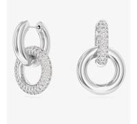 Swarovski Dextera Hoop Earrings, White Pavé Crystals in a Rhodium Plated Setting Interlocked with a Rhodium Plated Ring, from the Dextera Collection
