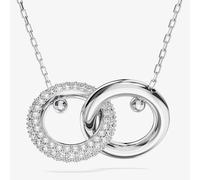 Swarovski Dextera White Interlocking Loop Rhodium Plated Necklace 5670251 In Silver Silver Adjustable