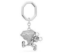 Swarovski Disney Mickey Mouse Keyring, Iconic Character Carrying an Oversized Facet Crystal, Rhodium Plated, White, from the Disney100 Collection
