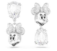 Swarovski Disney100 Minnie Mouse Drop Pierced Earrings, White Pear-Shaped Crystal and Clear Crystal Pavé, Asymmetrical Design, Rhodium Plated Setting, from the Disney100 Collection