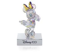 Swarovski Disney100 Minnie Mouse Figurine, Aurora Borealis Colour-Effect Crystal with Blue and Yellow Accents, Chrome Finished Metal and Black Velvet Base, from the Disney100 Collection