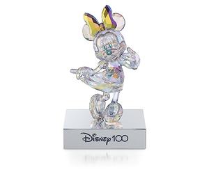 Swarovski Disney100 Minnie Mouse Figurine, Aurora Borealis Colour-Effect Crystal with Blue and Yellow Accents, Chrome Finished Metal and Black Velvet Base, from the Disney100 Collection