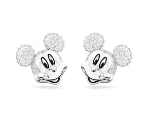 Swarovski Disney100 Pierced Stud Earrings, Mickey Mouse Motif with White Crystal Pavé, Rhodium Plated Setting, from the Disney100 Collection