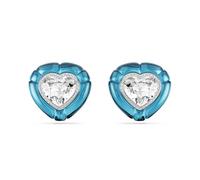 Swarovski Dulcis clip earrings, Heart cut, Pavé, Heart, Blue, Rhodium plated