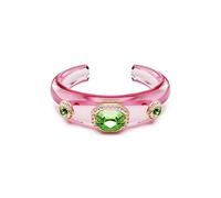 Swarovski Dulcis Cuff Bracelet, Pink Band with Green Mixed-Cut Crystals in a Gold-Tone Finished Frame, Size L, Part of the Dulcis Collection