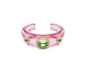Swarovski Dulcis Cuff Bracelet, Pink Band with Green Mixed-Cut Crystals in a Gold-Tone Finished Frame, Size S, Part of the Dulcis Collection